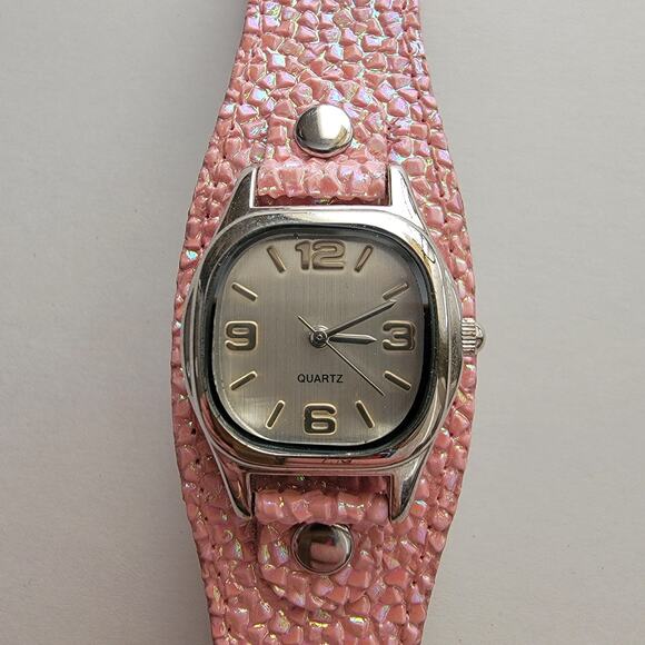 Vintage Watches Pink Glitter Strap Quartz Watch Iridescent Y2K Statement Style - Picture 4 of 10